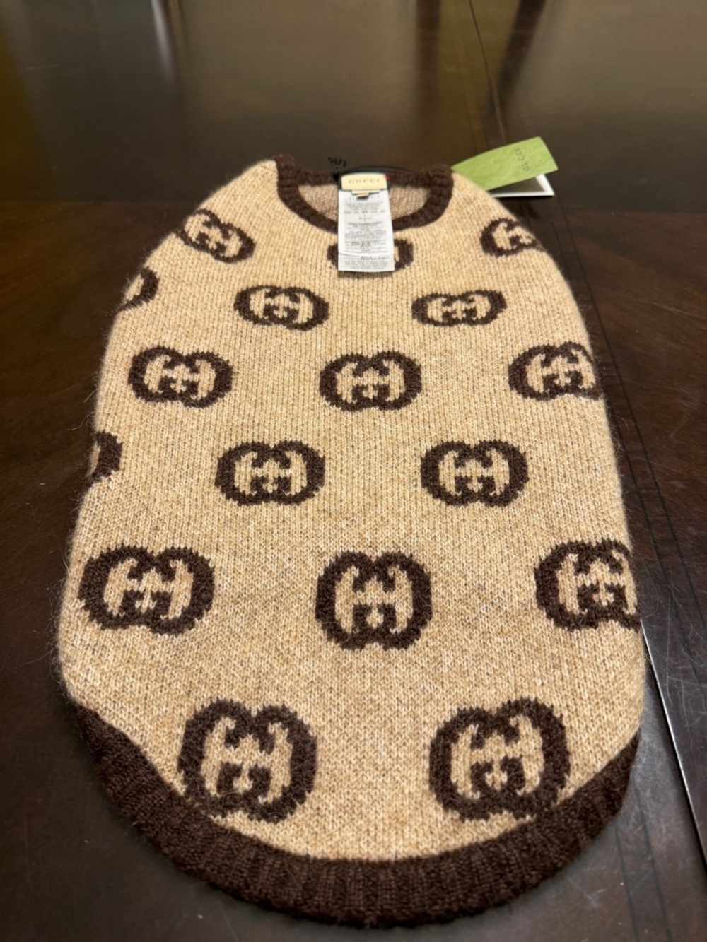 New Authentic Gucci GG Jumbo Logo Dog Sweater Clothes Tan Brown Size L - Picture 2 of 11
